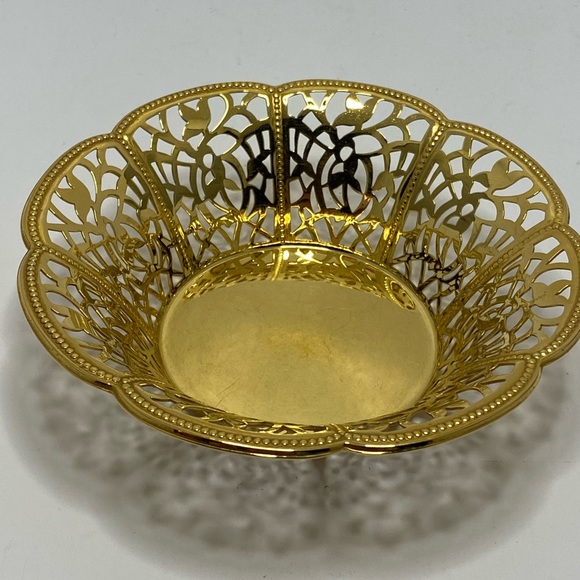 ✅ VINTAGE WMF ECHT VERGOLDET 24 CARAT GOLD PLATED BON BON ORNATE BOWL DISH - Picture 4 of 9